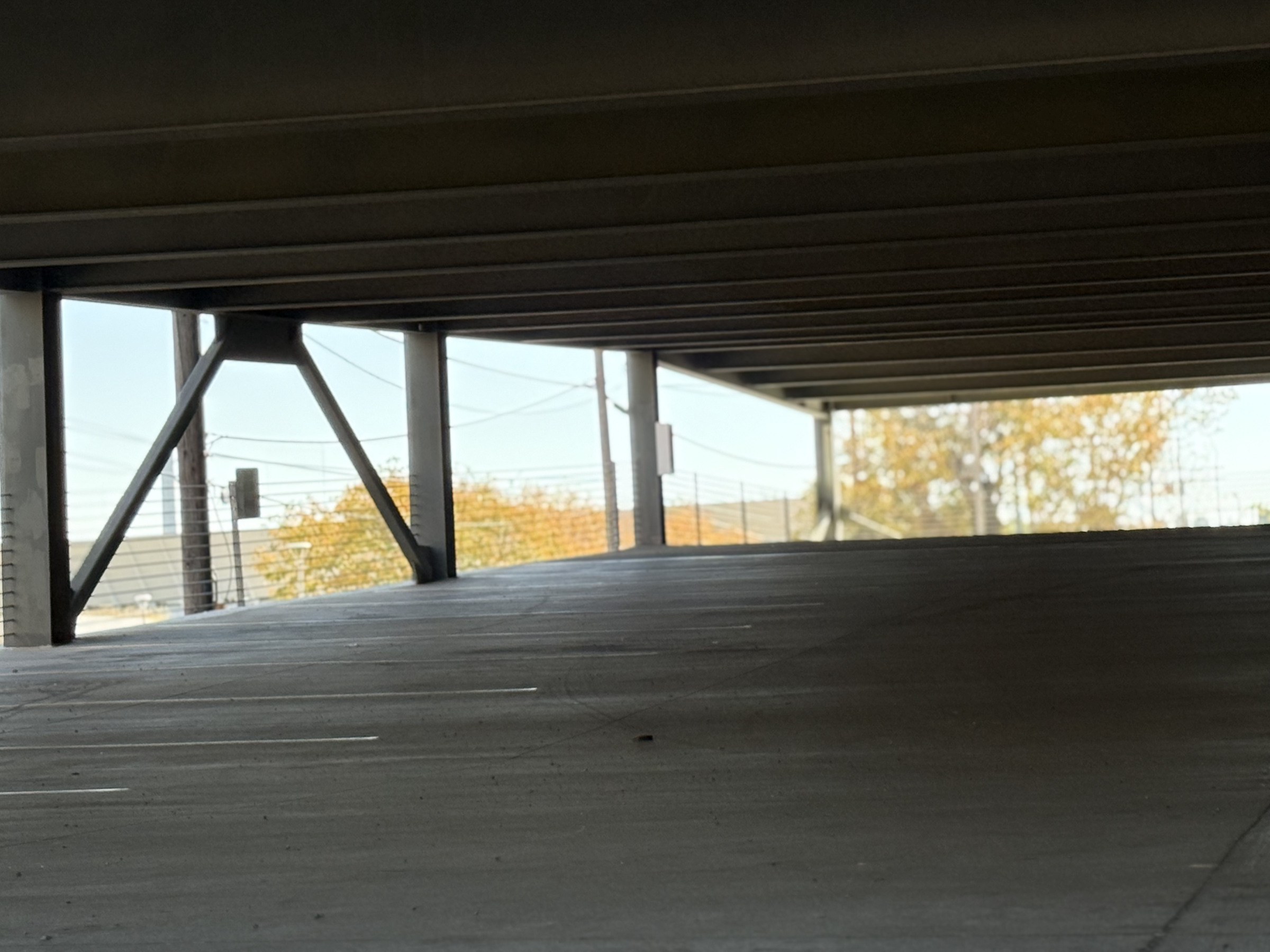 Garage deck with trees in the distance